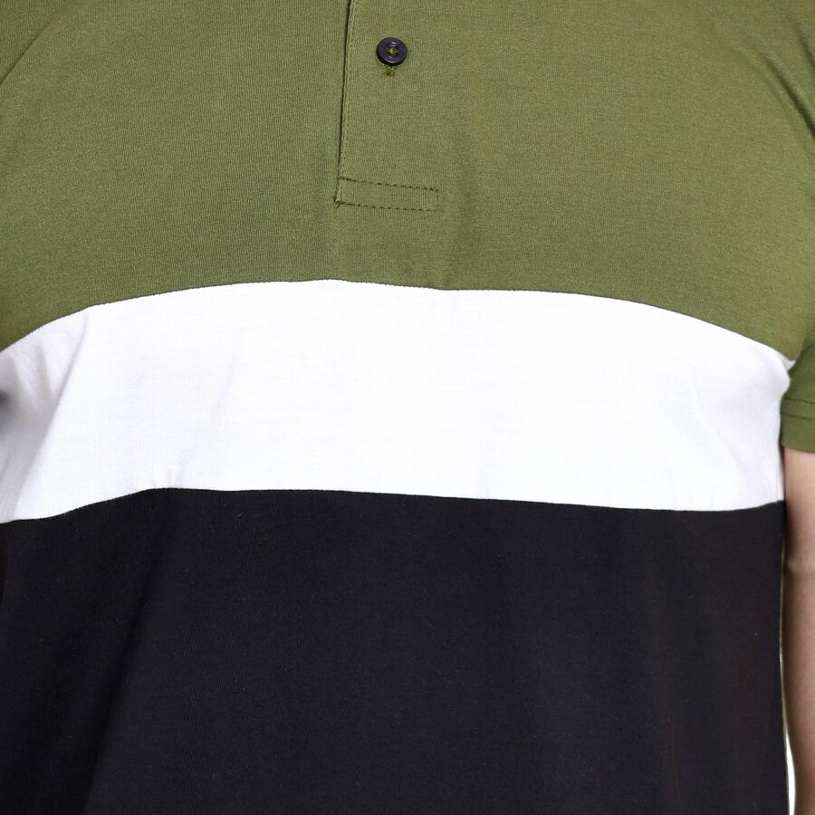 Men's Henley Half Sleeves T-Shirt , Olive, large image number null
